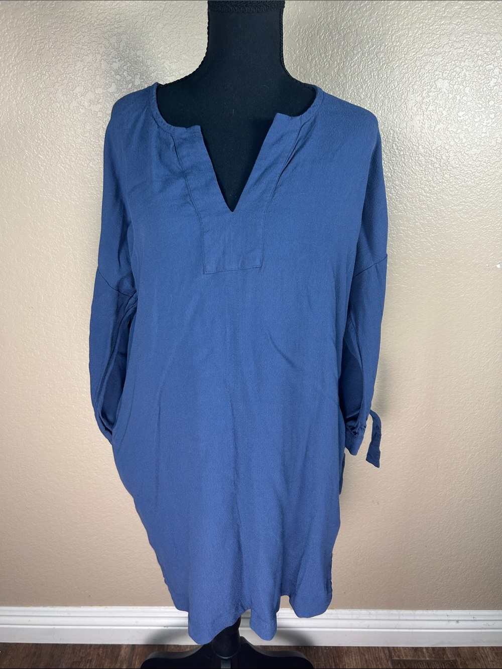 Madewell Blue Split Neck Tunic Dress Size L Relaxed Fit